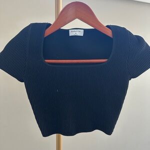 Aritzia Babaton Sculpt Knit Cropped Tank Top XS Black Square Neck Ribbed Stretch